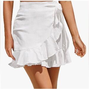 Aerie Linen Blend Ruffle Wrap Mini Skirt White Size  XS